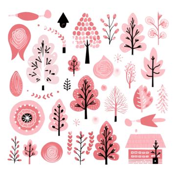 Scandi Christmas Elements Pink Colors Hand Drawn Vector Watercolor Set