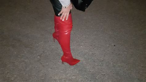 Fetish Ladyive In Red High Boots Walking Along Dark Street Youtube