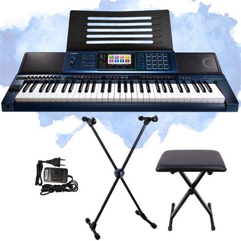 Kit Teclado Profissional Casio MZ X500 USB 5 8 16 Pads Azul Estante