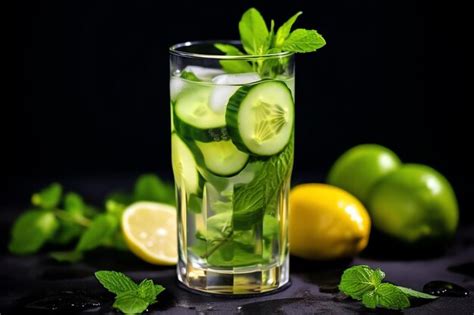 Premium Photo A Glass Of Water With Cucumbers And Mint Leaves