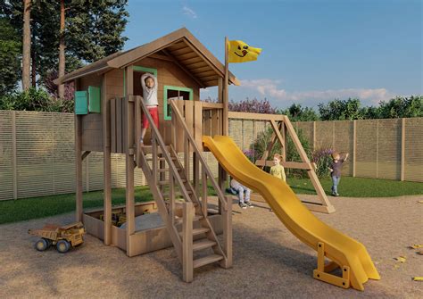 Playhouse Build Plans for Kids, Playhouse Plan With Slide, Sandbox and ...