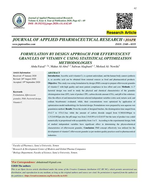 PDF Formulation By Design Approach For Effervescent Granules Of