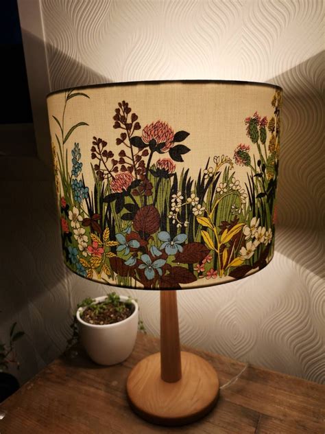 Vintage 70s Floral Lampshade Botanical Boho Rustic White Green Brown Yellow Pink Blue Floor