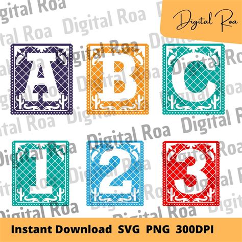 Alphabet And Numbers Papel Picado Svg Png Archivo Digital Etsy