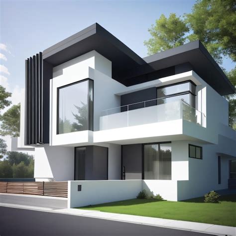 Premium AI Image | A white house with black trim and a black balcony.