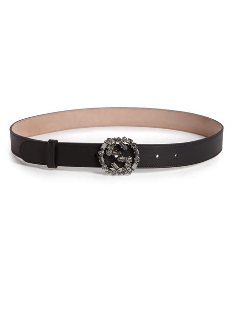 Lyst Gucci Moon Crystal Leather Belt In Black