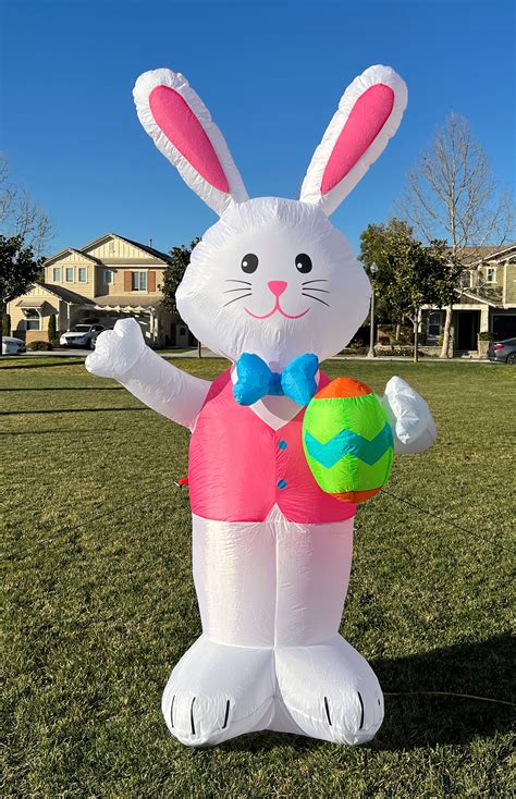 The Holiday Aisle® 8 Foot Tall Easter Lighted Inflatable Blue Bow Tie Bunny Rabbit With Pattern