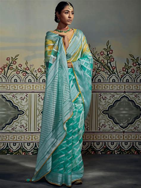 Turquoise Wedding Saree In Organza