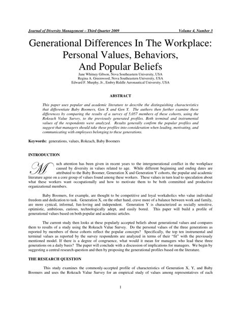 Pdf Generational Differences In The Workplace Personal Values