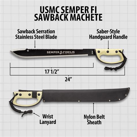 Usmc Semper Fi Sawback Machete Knife With