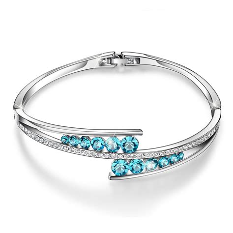 Sterling Silver Bangle With Blue Swarovski Crystals 24 Style