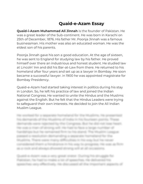 Solution Essay On Quaid E Azam Studypool