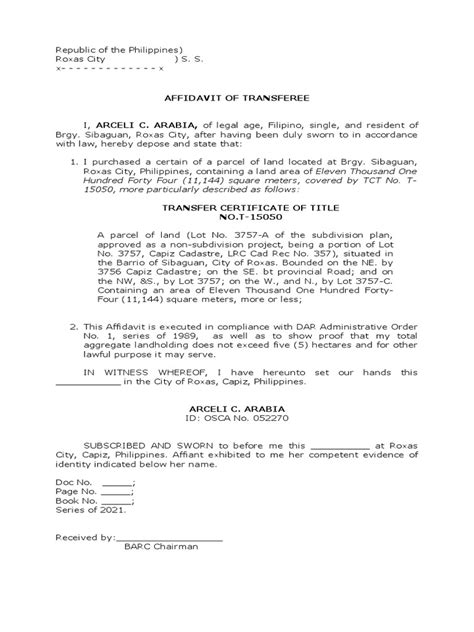 Affidavit Of Transferee Pdf