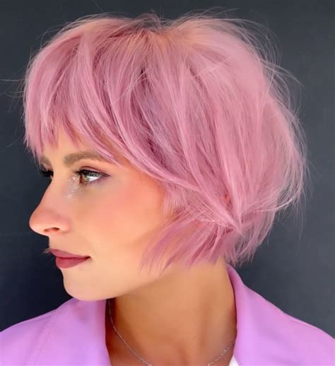 35 Best Short Hair With Bangs Ideas For 2022 — Pink Short Haircut With