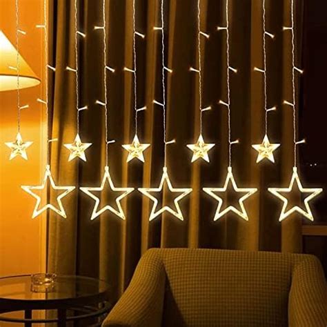 CSYY 19FT Star Curtain String Lights 120 Led 12 Stars Curtain Lights