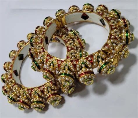 Wedding Party Wear Brass Traditional Kundan Stone Studded Bangles