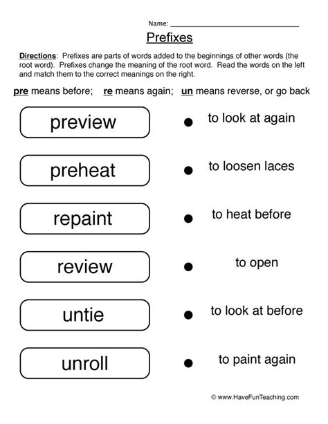 Prefix Worksheet For Grade 6