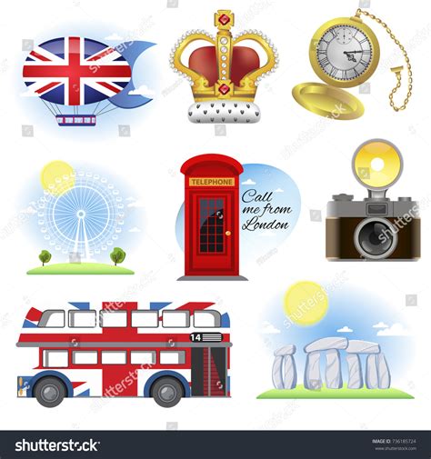 England Traditional Symbols Great Britain Set Stock Vector Royalty