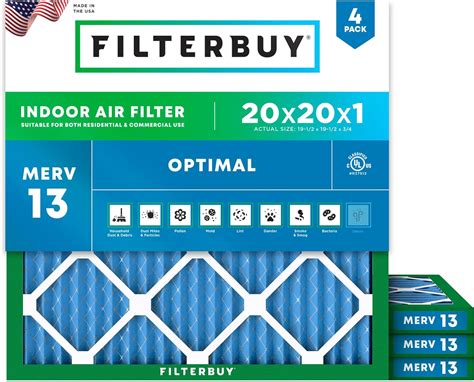 Filterbuy 20x20x1 Air Filter Merv 13 Optimal Defense 4