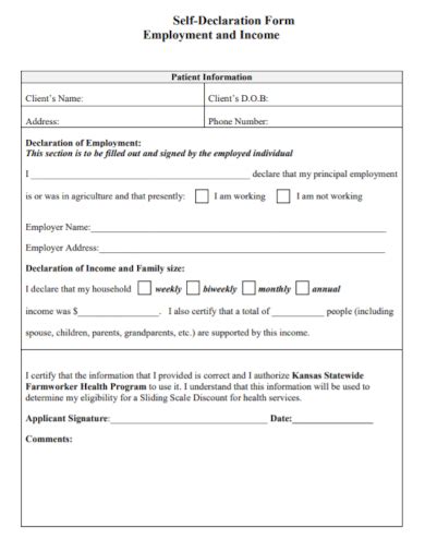 Income Self Declaration Form Pdf