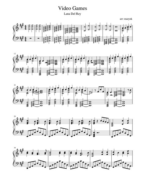 Lana Del Rey Video Games Sheet Music For Piano Solo