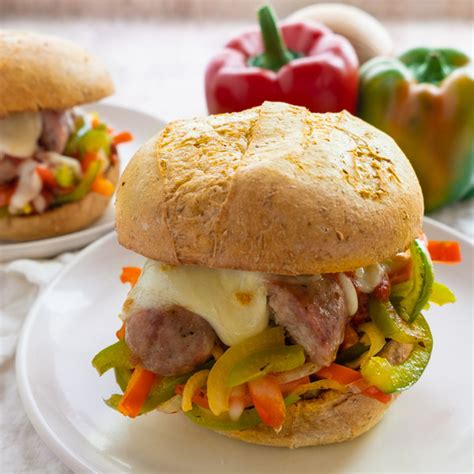 Mealime - Hot Italian Sausage Sandwich with Peppers, Onions & Mozzarella