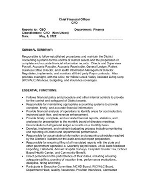 Fillable Online Chief Financial Officer Job Description Template Fax ...