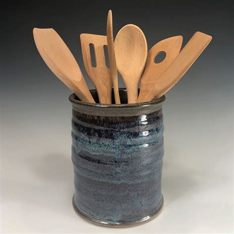 Handmade Pottery Utensil Holder Wine Chiller Or Vase In Chicory Glaze By Steve Tubbs