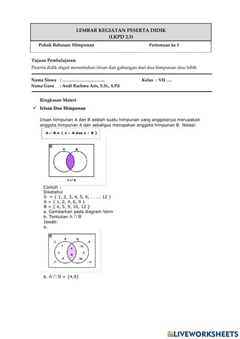 Irisan Dan Gabungan Interactive Worksheet Live Worksheets