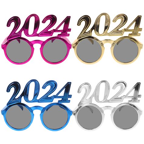 Itselfer 4pcs Party 2024 Eyeglasses Happy New Year S Eve Glasses 2024 Festival Glasses Photo