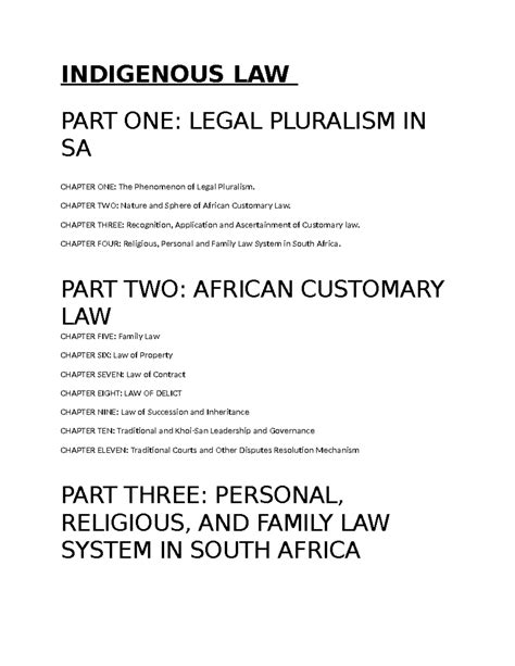 Indigenous Law Content Indigenous Law Part One Legal Pluralism In Sa