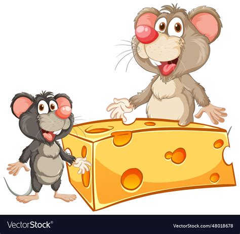 Cute mouse cartoon enjoying cheese Royalty Free Vector Image