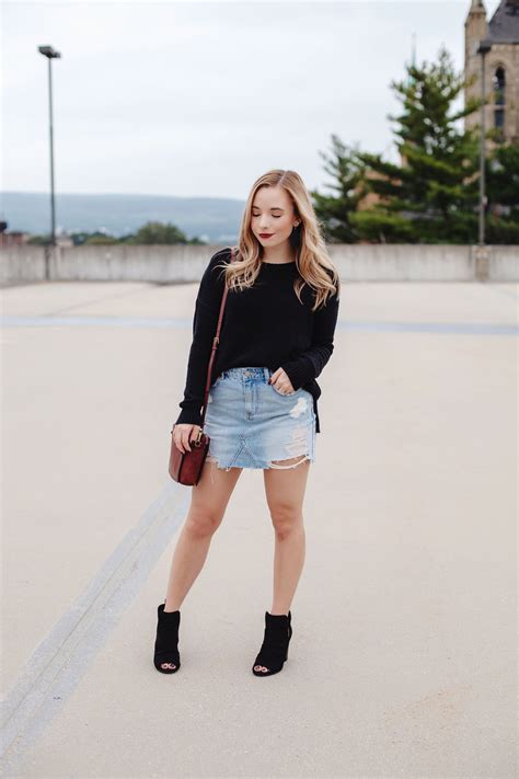 How To Wear A Denim Mini Skirt For Fall Coffee With Summer Fashion