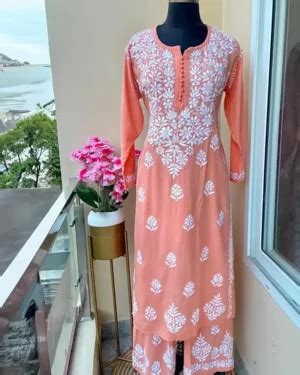 Rayon Chikankari Kurti Lucknowi Chikan Kurta Palazzo Set Vasangini