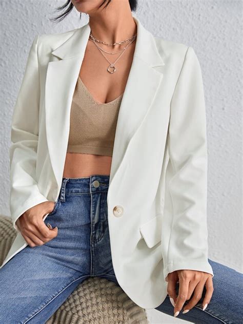 Shein Bizwear Blazer De Cuello Con Solapa Unicolor Ropa De Trabajo