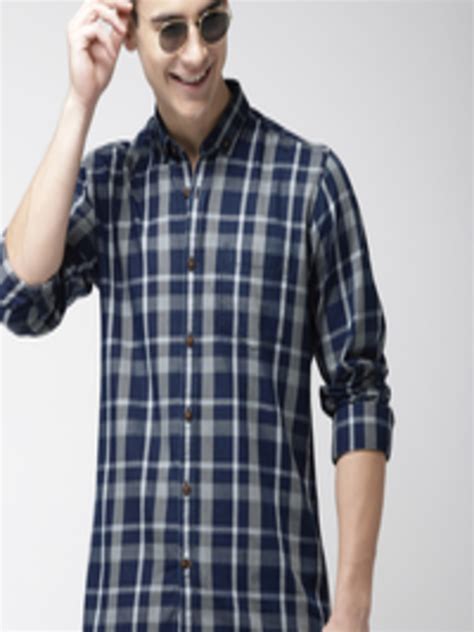 Buy Mast And Harbour Men Navy Blue Slim Fit Checked Casual Shirt Shirts For Men 7129968 Myntra