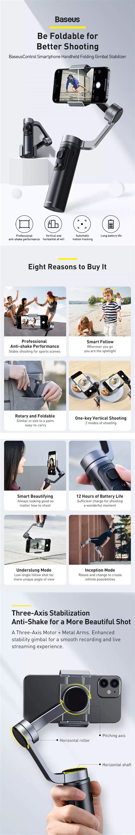 Baseus Control Smartphone Handheld Folding Gimbal Stabilizer SUYT D0G