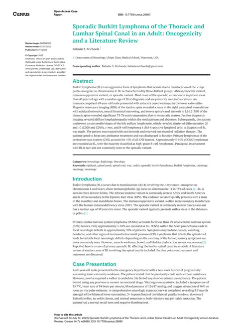 Pdf Sporadic Burkitt Lymphoma Of The Thoracic And Lumbar Spinal Canal