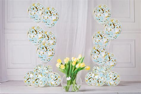 Buy Treasures Gifted Gold Light Blue Confetti Balloons Clear