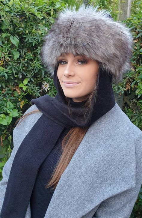 Frieda Scarf Hat. Faux Fur Hat with Fleece Top and Long Fleece Sides ...