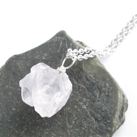 Raw Quartz Necklace Chunky Rock Crystal Pendant — Cindylouwho2