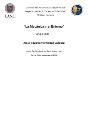 La Mecanica Y El Entorno Semestre 3 Etapa 1 Evidencia UNIVERSIDAD