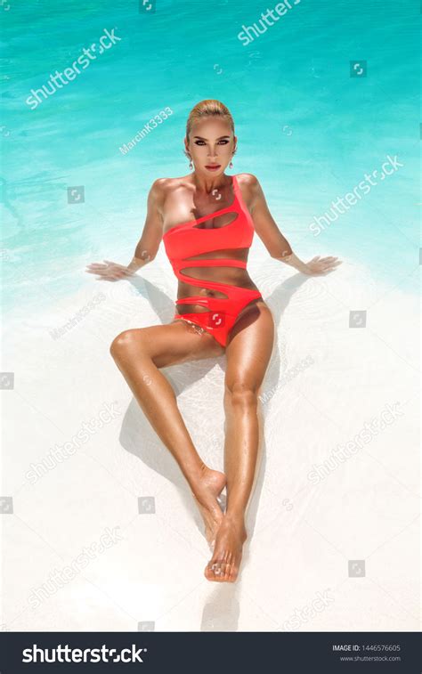 Elegant Sexy Woman Colorful Bikini On Stock Photo 1446576605 Shutterstock