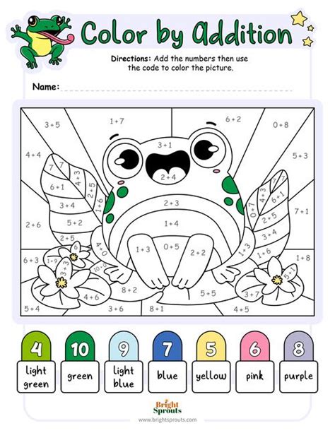 Addition Color By Number Frog Math Worksheet Number Worksheets Math Worksheet How To