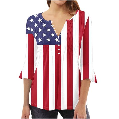 Apexfwdt Women American Flag Patriotic 3 4 Sleeve Shirt 4th Of July