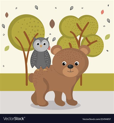 Cute bear and owl animal characters Royalty Free Vector