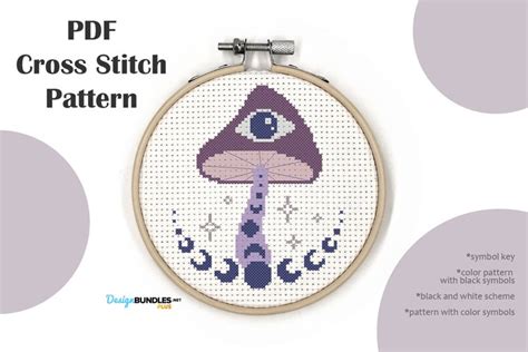 Mystical Mushroom With An Eye Cross Stitch Pattern Pdf File