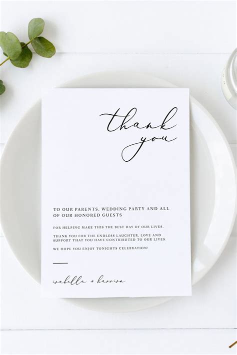 EVELYN Minimalist Table Thank You Card Printable Script Place Setting