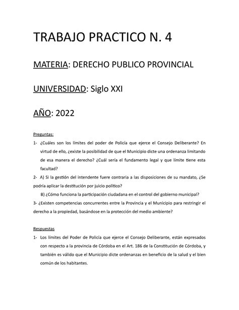 TP 4 Publico TRABAJO PRACTICO N 4 MATERIA DERECHO PUBLICO