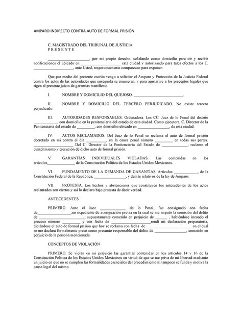 Amparo Indirecto Contra AUTO DE Formal Prisión 2 AMPARO INDIRECTO